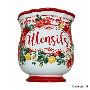 Pioneer Woman Vintage Floral Stoneware Kitchen Utensil Holder Floral Preowned